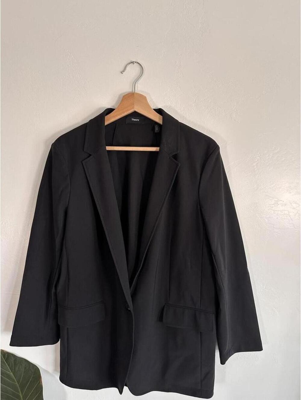 Theory Position Ponte Blazer Women 10 Black Tailored Single Button Jacket - Picture 5 of 8